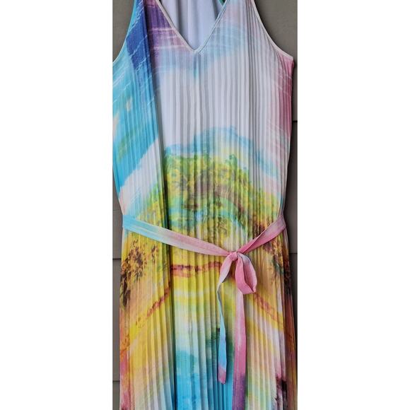 Victoria's Secret Watercolor Knife Pleated Sleeveless Maxi Dress Gown Size L - Picture 4 of 11